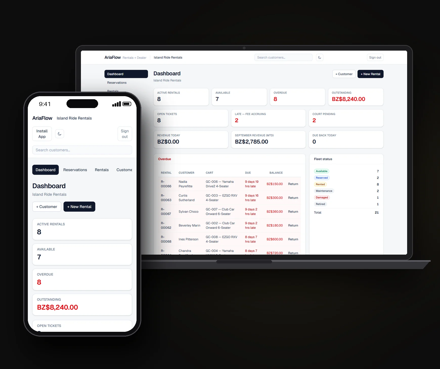 AriaFlow open on a laptop and a phone