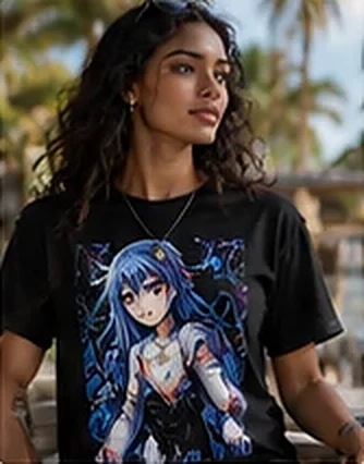 Woman wearing a black Anime Collection tee